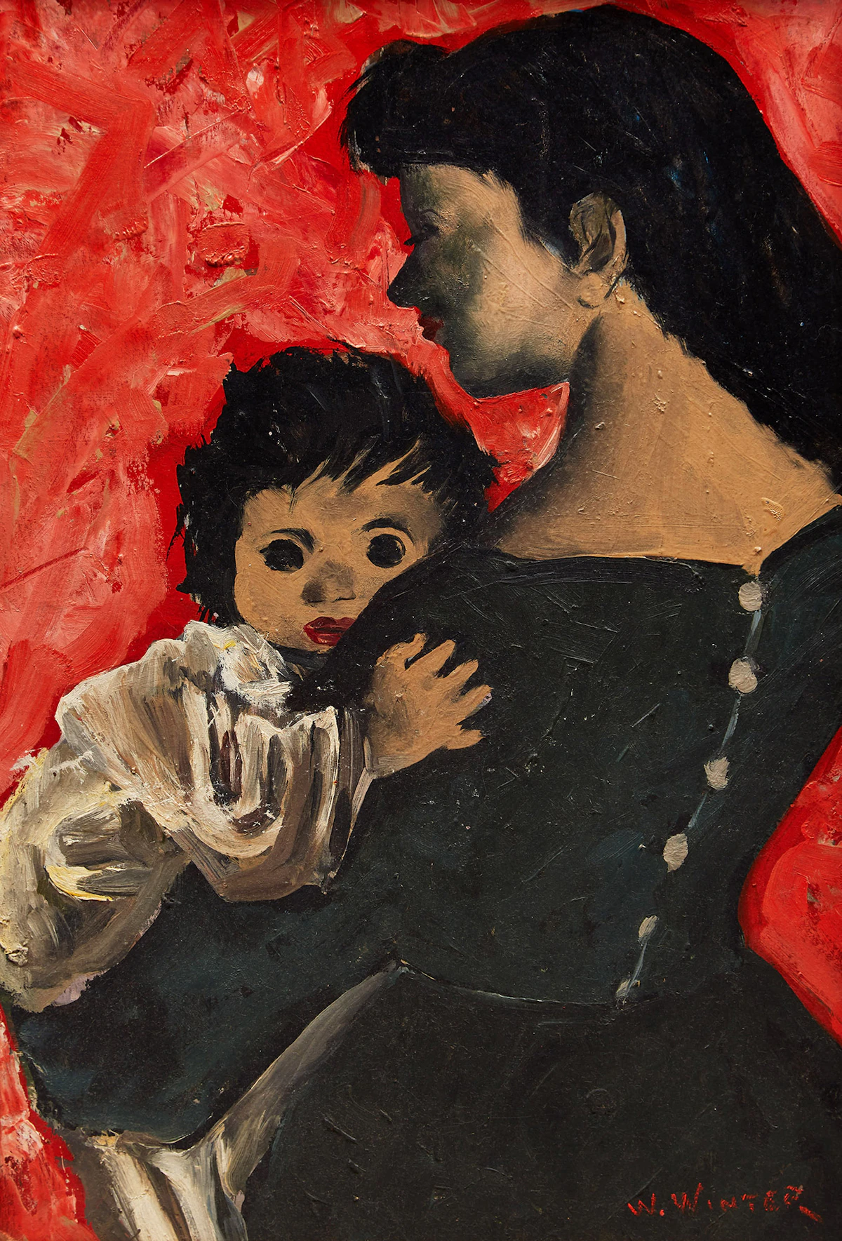 William Arthur Winter, Mother and Child, double-sided oil on board