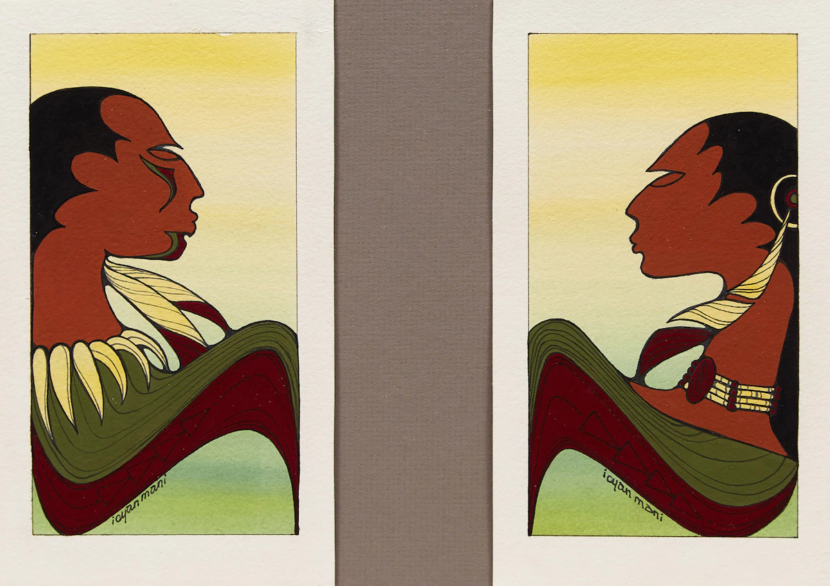 Ioyan  Mani, Two Portraits , mixed media on card
