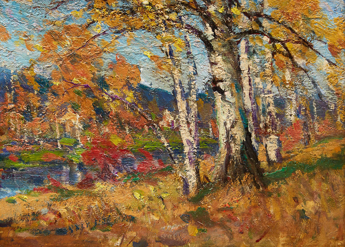 Farquhar McGillivray Strachan Knowles, Landscape with Beech Trees , oil on board