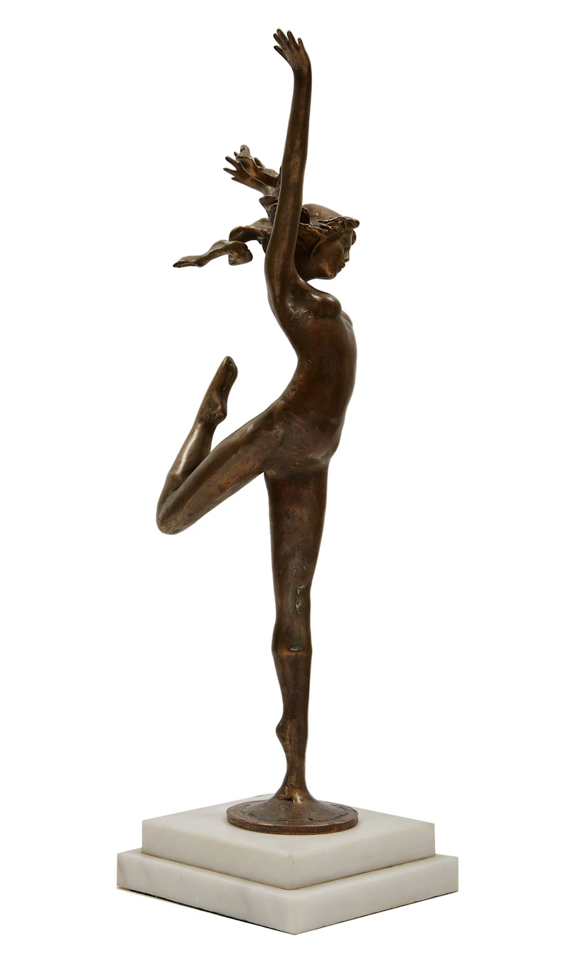 Pat Miele, Reaching Woman with Flowing Hair, bronze on alabaster, 1990 - view 3