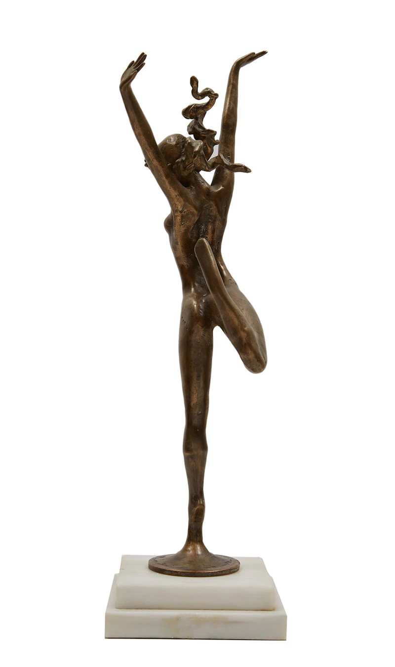 Pat Miele, Reaching Woman with Flowing Hair, bronze on alabaster, 1990 - view 4