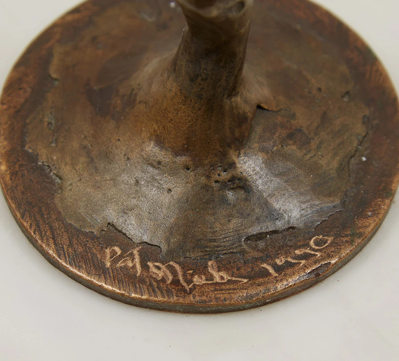 Pat Miele, Reaching Woman with Flowing Hair, bronze on alabaster, 1990 - view 5