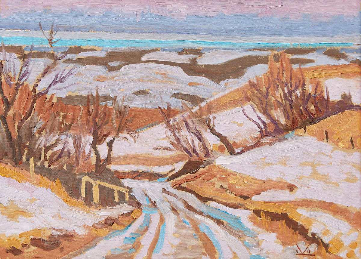 Illingworth Holey Kerr, Hill Road at Marten’s, oil on canvas board, 1984