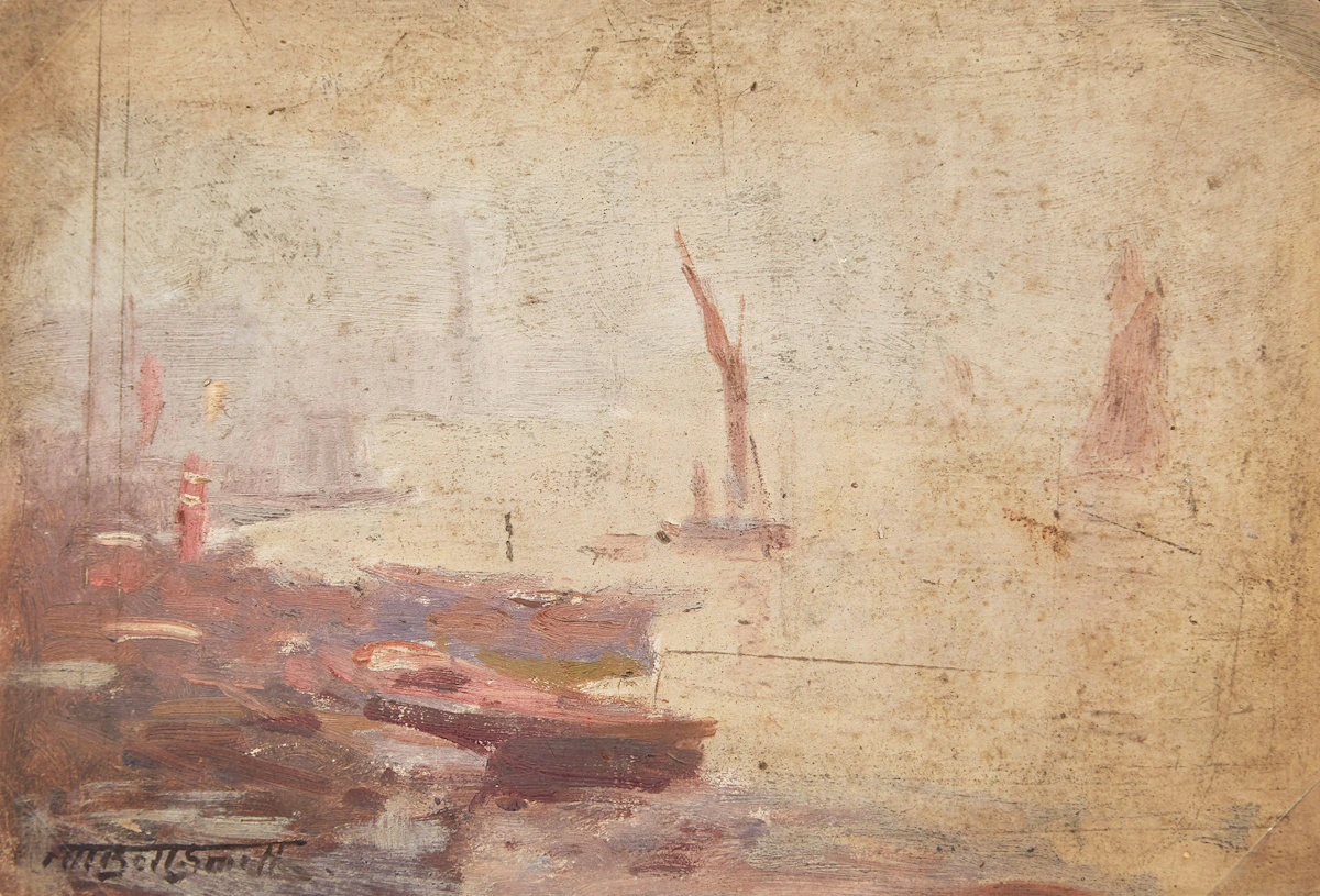 Frederic Marlett Bell-Smith, Boats by the Shore, oil on board