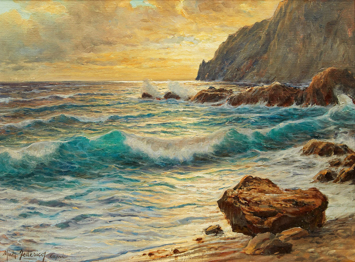 Cavalier Michele Federico, Breakers at Capri, oil on canvas
