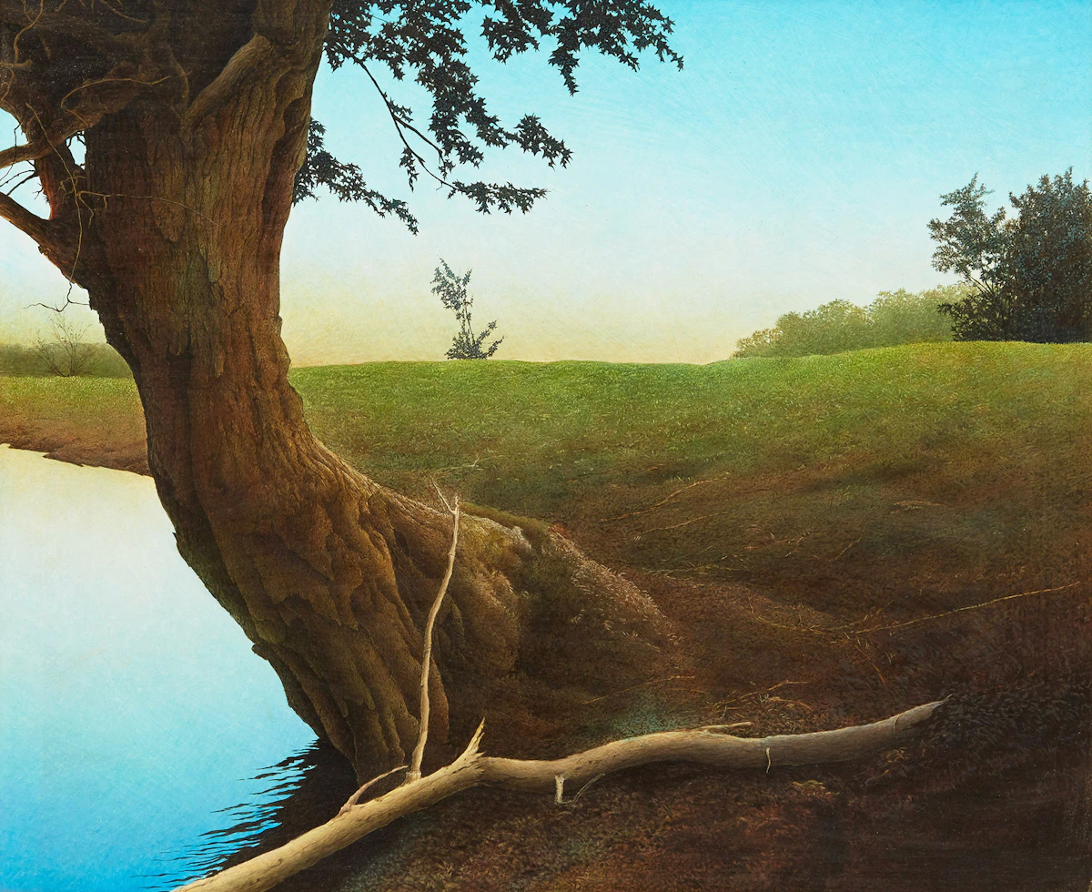 Lloyd Fitzgerald, Lake Shore and Field, acrylic on board, 1976