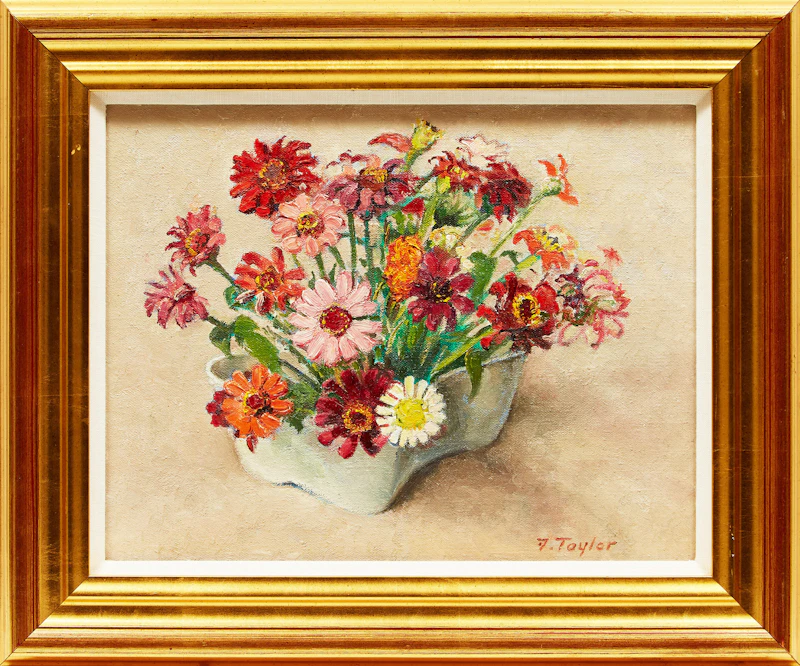 Frederick Bourchier Taylor, Zinnias, oil on board, 1979 - view 2