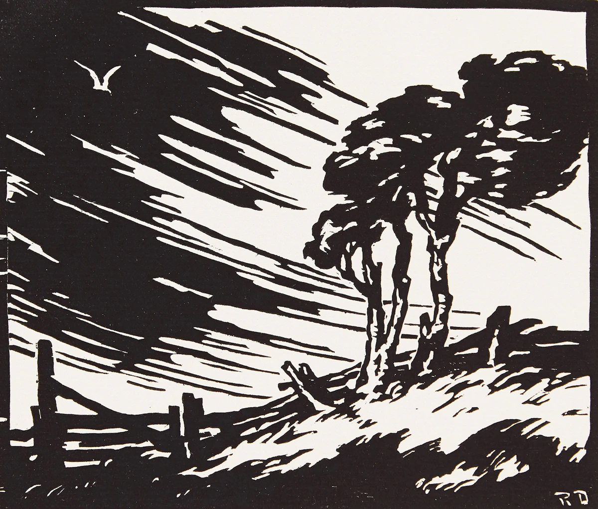 Rodolphe Duguay, Coup de vent; Au crépuscule, pair of woodblock prints