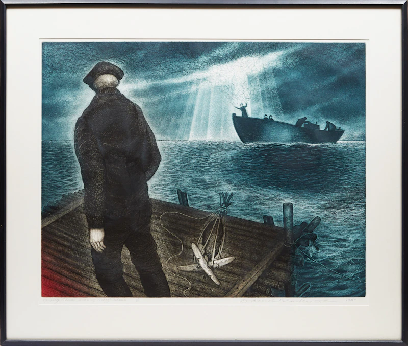David Lloyd Blackwood, Molly Glover leaving Bragg’s Island, colour etching and aquatint, 1985 - view 2