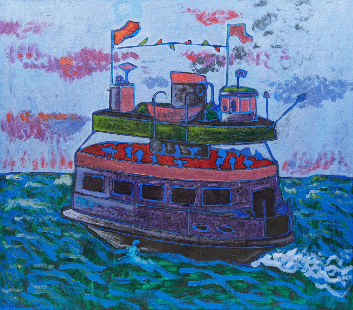 John Godfrey, Ferry, August 1973, oil on canvas