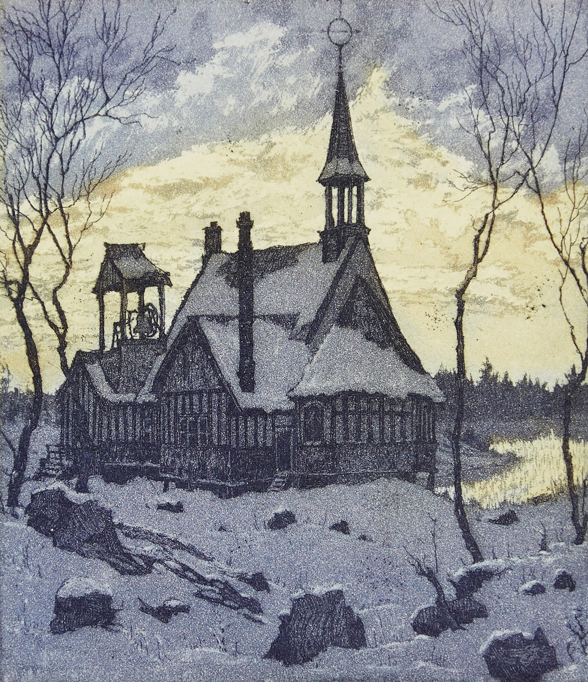 Nicholas Hornyansky, Georgian Bay Church; Rockwood Mill, pair of colour etchings