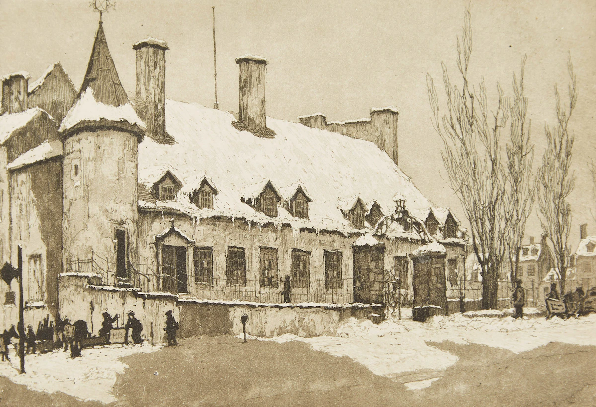Nicholas Hornyansky, Château de Ramsay, Montreal; The East Block, Parliament (Ottawa), pair of colour etchings