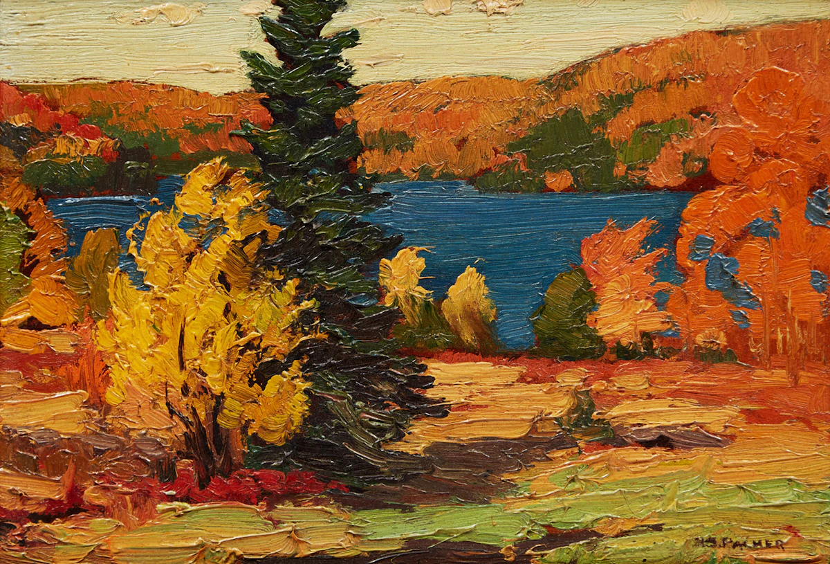 Herbert Sidney Palmer, Autumn Glow, Mountain Lake, Haliburton , oil on board