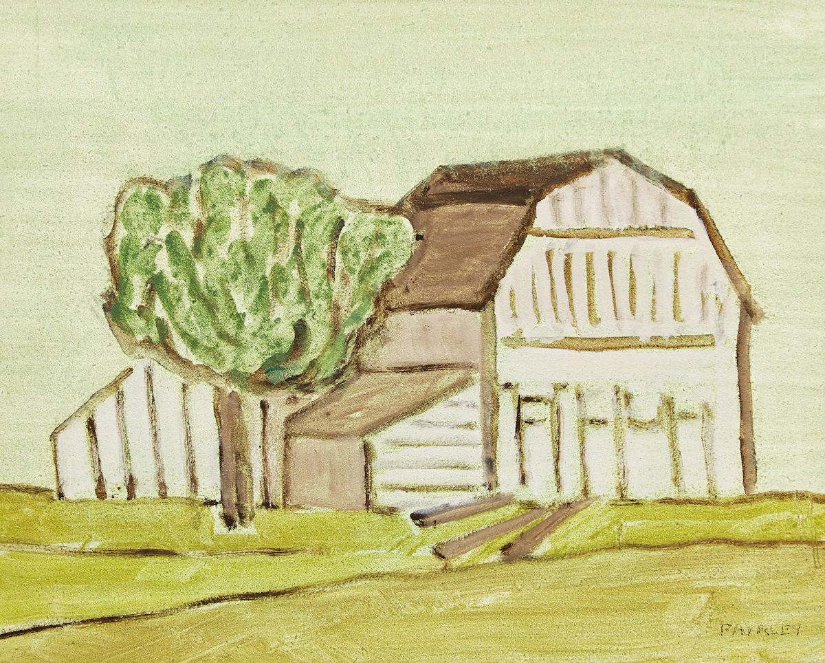 Barker Fairley, Barn and Tree, P.E.C., oil on board, 1974