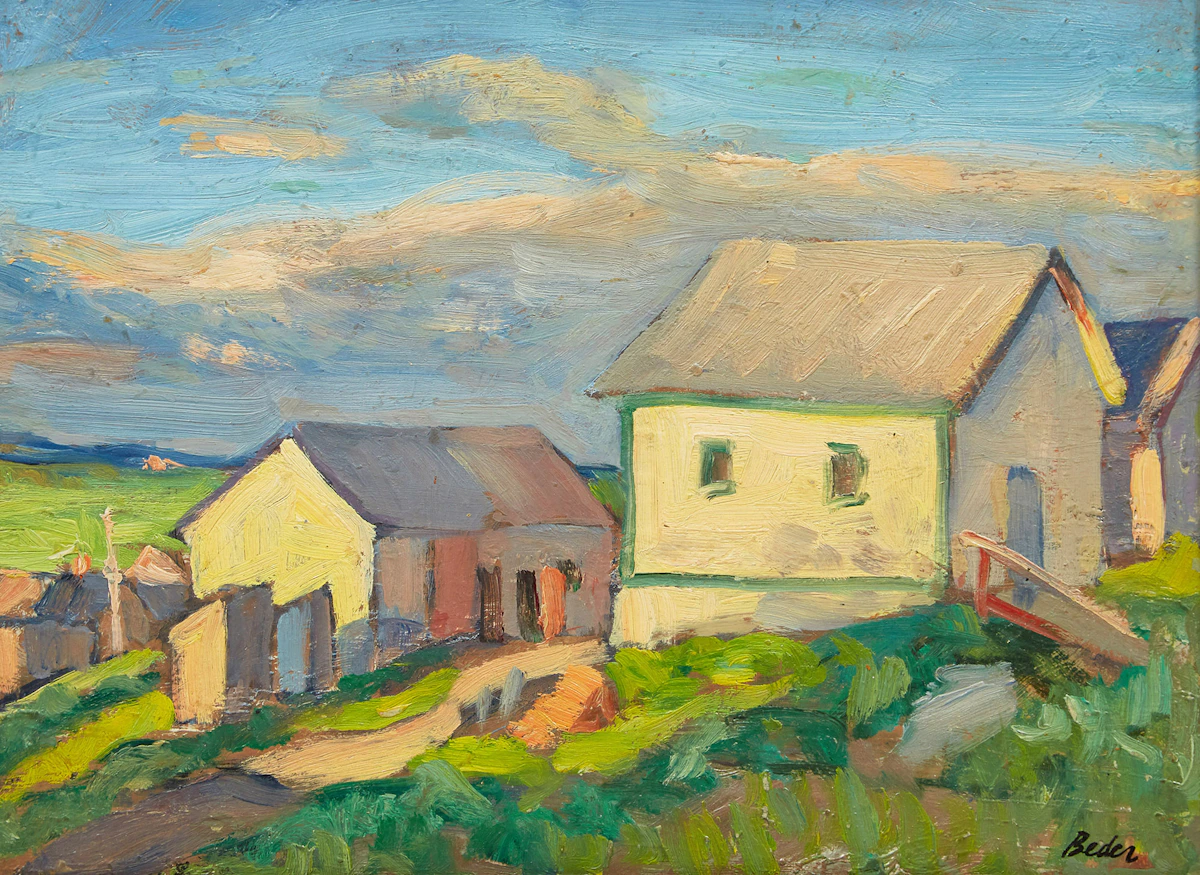Jack Beder, Farm Buildings, Lac St. Jean area, oil on board, 1933