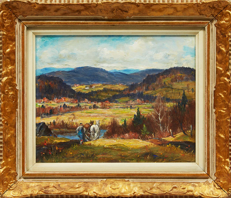 Thomas Hilton Garside, Ploughing, St. Adele Valley, oil on board - view 2
