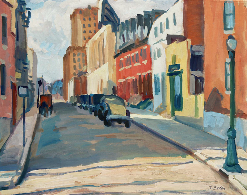 Jack Beder, University Street, Mtl.; City View, Evening, Montreal , two gouaches on paper, 1939 - view 3