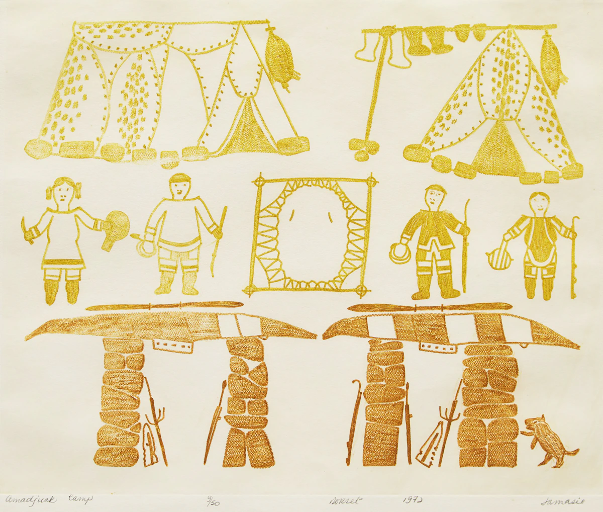 Jamasie Teevee, Amadjuak Camp, engraving, 1972