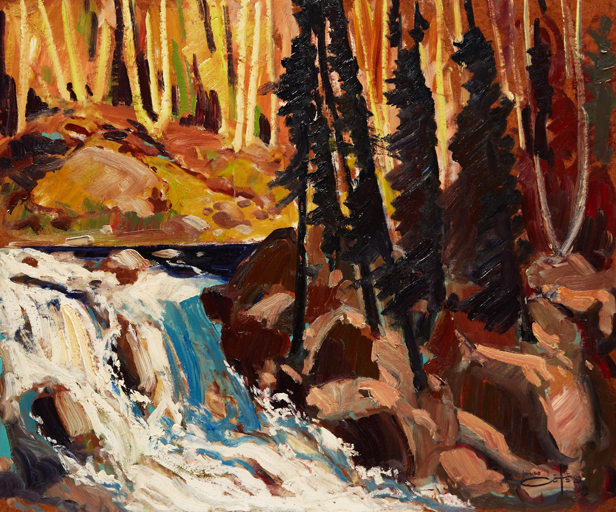 Bruno Côté, Rivière St George , oil on board, 1980