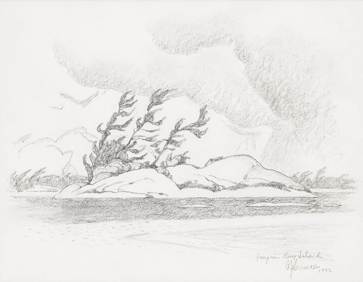 Alfred Joseph Casson, Georgian Bay Island, graphite drawing, 1982