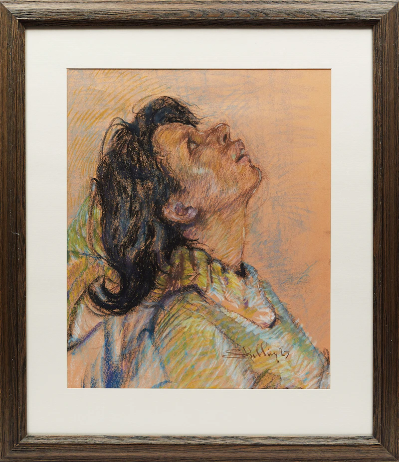 Arthur Shilling, Woman Gazing Upwards , pastel on paper, 1967 - view 2