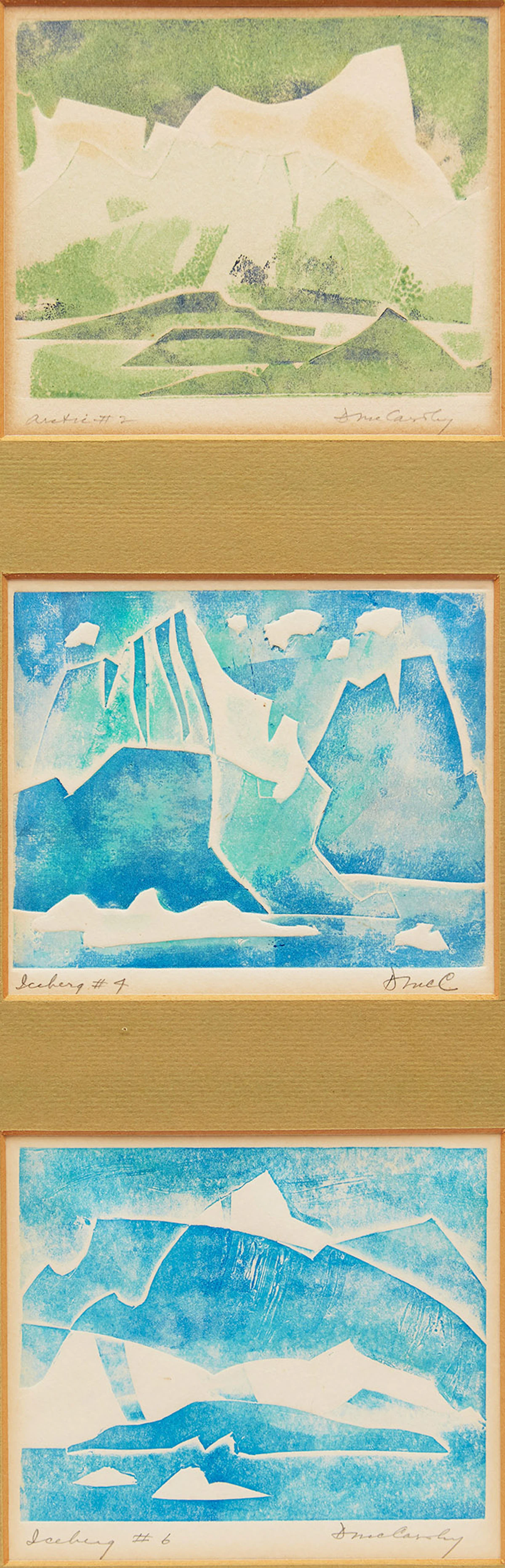 Doris Jean McCarthy, Arctic #2; Iceberg #4; Iceberg #6, three prints (Christmas cards)