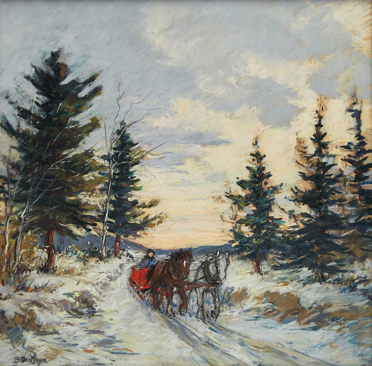 Berthe Des Clayes, Winter Sunset, pastel