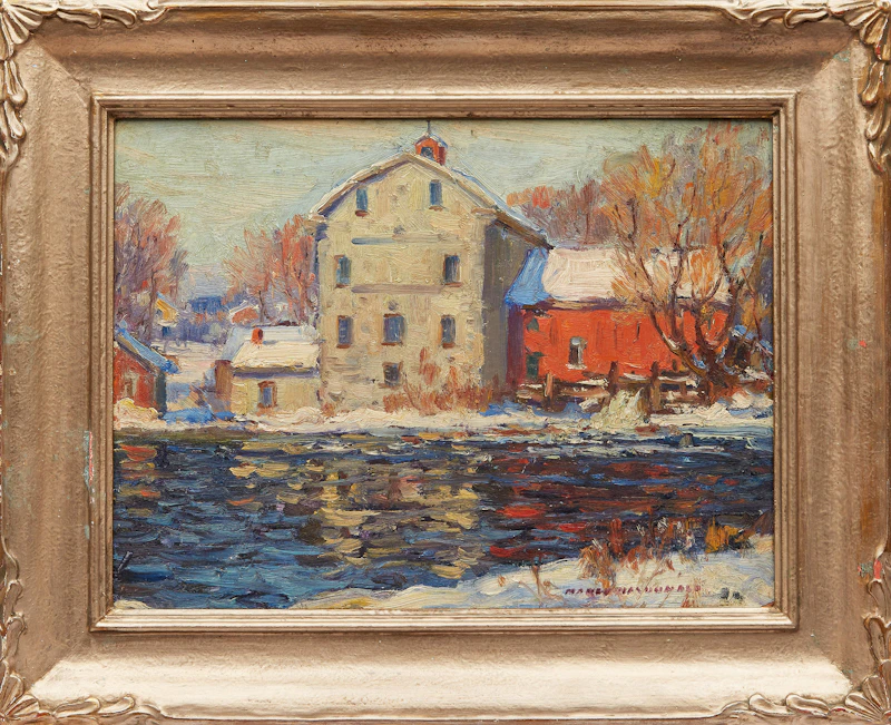 Manly Edward MacDonald, Mill Along Winter Stream, oil on board - view 2