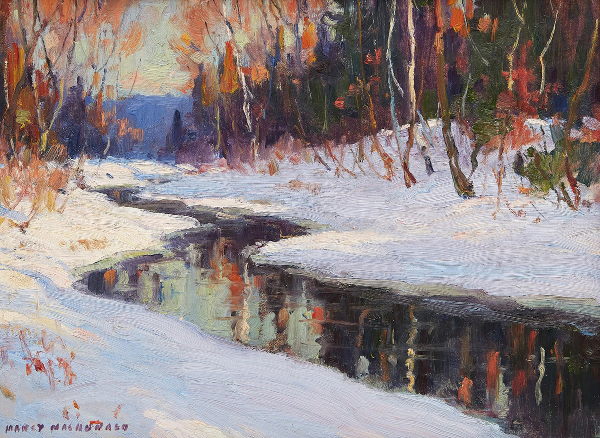 Manly Edward MacDonald, Winter Stream, oil on board