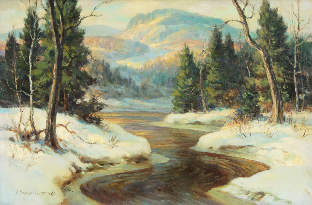Adam Sherriff Scott, St. Marguerite, P.Q. , oil on canvas board