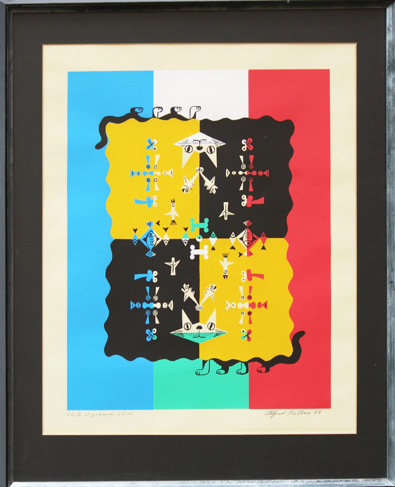 Alfred Pellan, Chats et poissons , silkscreen, 1968 - view 2