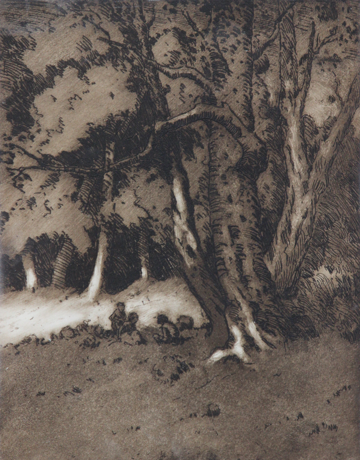Carl Henry von Ahrens, The Picnickers / In the Woods, etching and aquatint