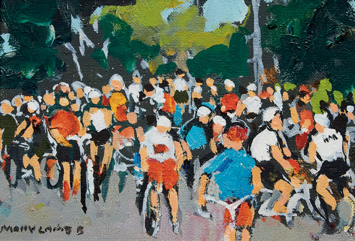 Molly Lamb Bobak, The Bike Race , oil on canvas
