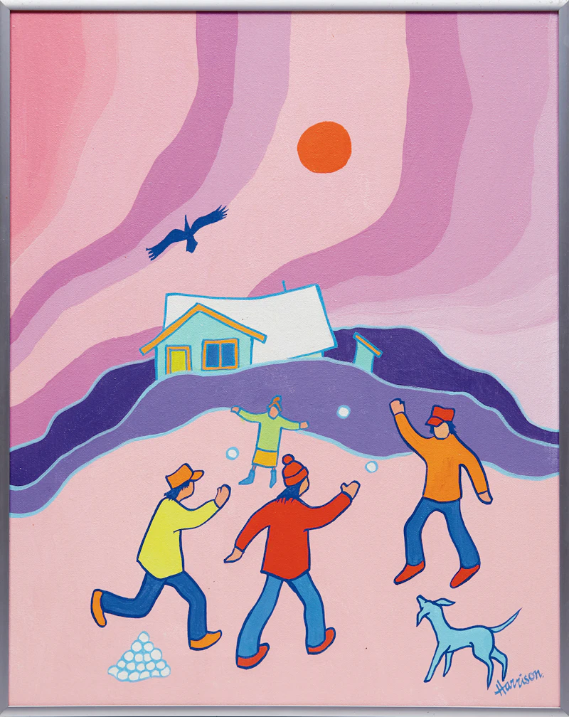 Ted Harrison, Snow Play, acrylic on canvas, 1992 - view 2