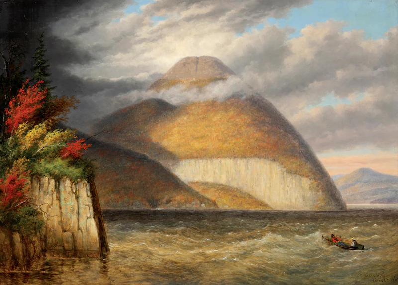 Cornelius Krieghoff, Skinner’s Cave and Owl’s Head Mountain, Lake Memphremagog, oil on canvas, 1861 - view 1