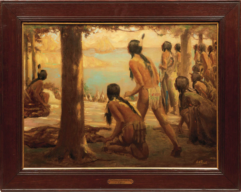 George Agnew Reid, The Coming of the White Man, oil on paper, 1912  - view 2