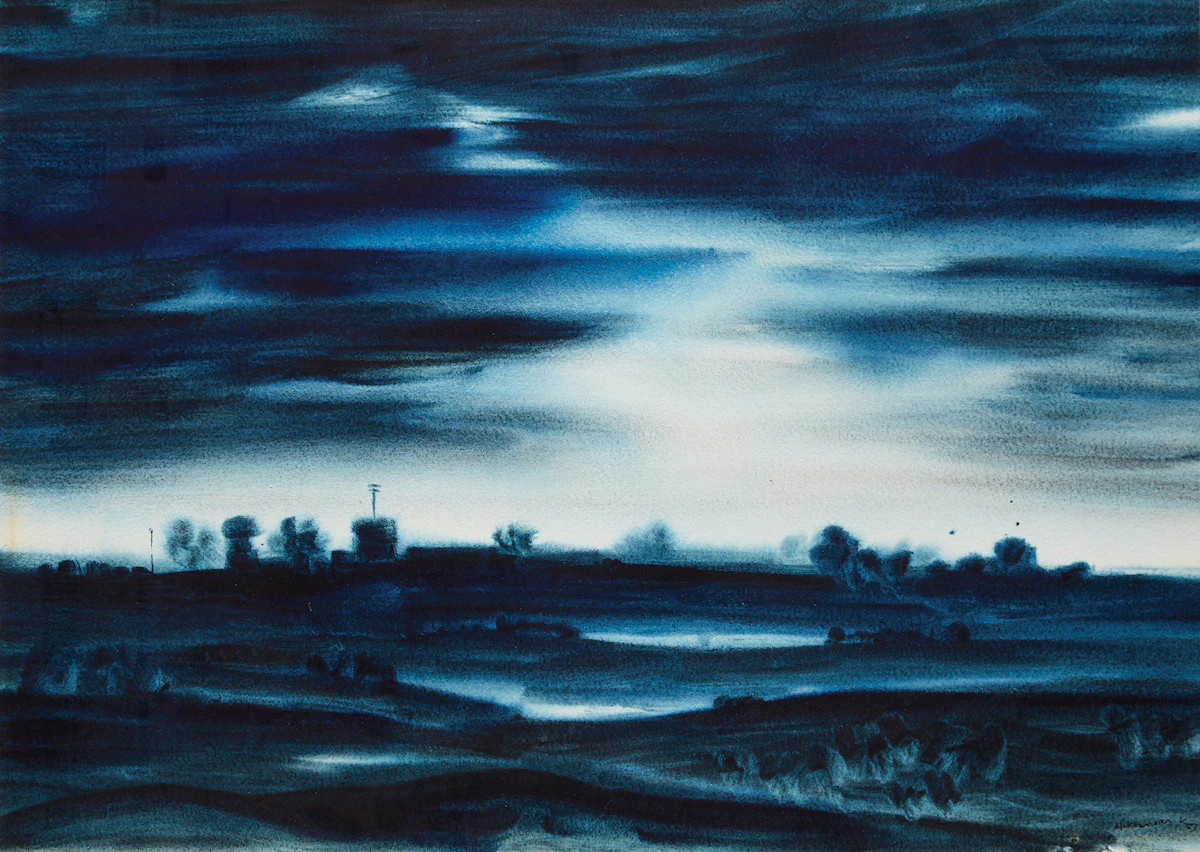 Kazuo Nakamura, Nightfall, watercolour, 1957