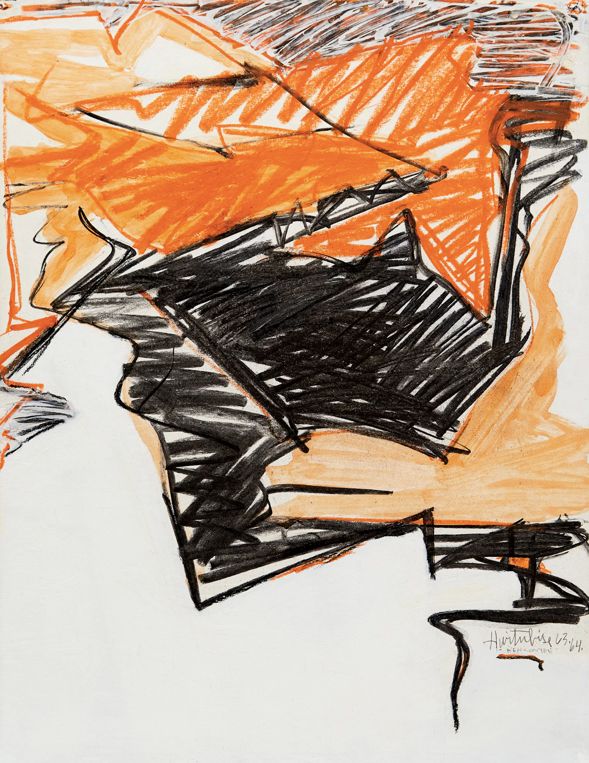 Jacques Hurtubise, Rencontre , mixed media on board, 1963