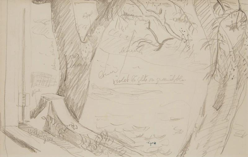 John Goodwin Lyman, Sunny Beach with Two Trees, oil on canvas board with study in graphite - view 2