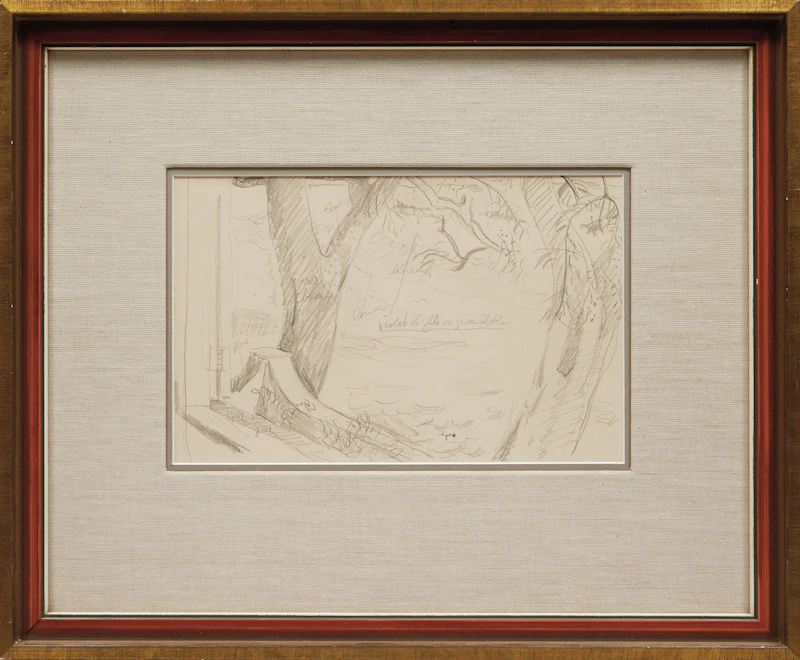 John Goodwin Lyman, Sunny Beach with Two Trees, oil on canvas board with study in graphite - view 5