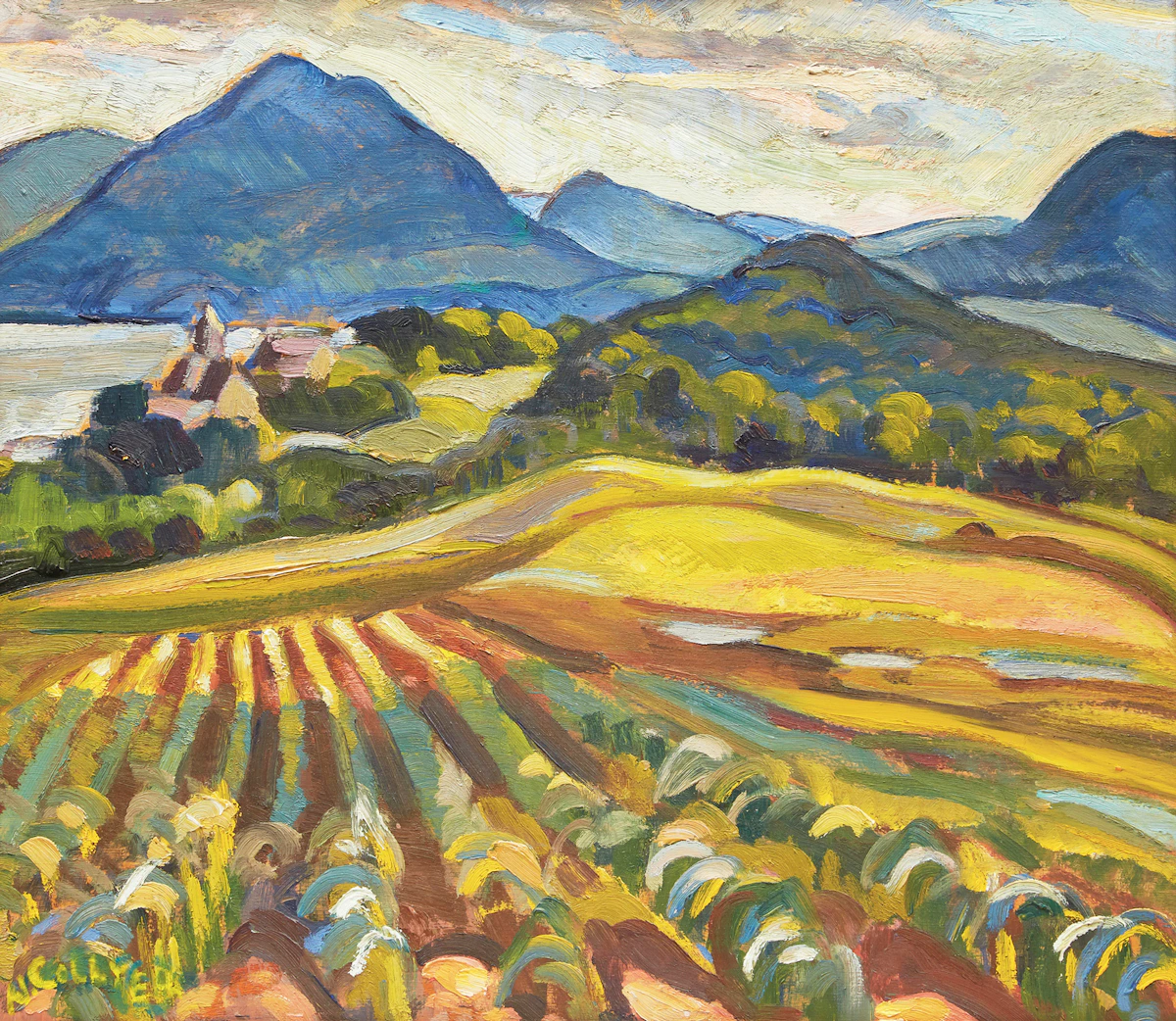 Nora Frances Elisabeth Collyer, Summer Landscape , oil on board