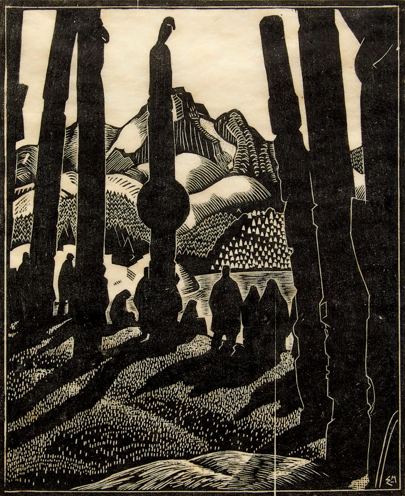 Totem Poles, No. 4 (Departing People) by Edwin Headley Holgate