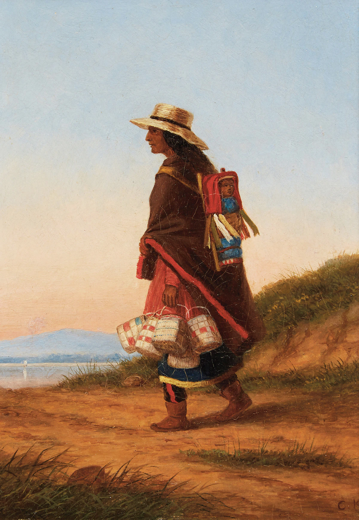 Cornelius Krieghoff, The Basket Seller , oil on board, circa 1860