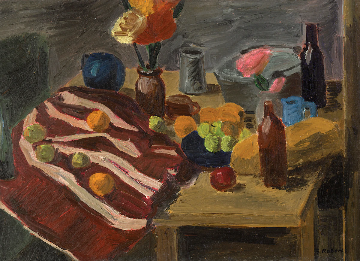 William Goodridge Roberts, Still Life with Tablecloth, oil on canvas