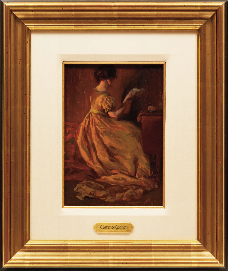 Clarence Alphonse Gagnon, The Yellow Dress, oil on board, 1906 - view 2