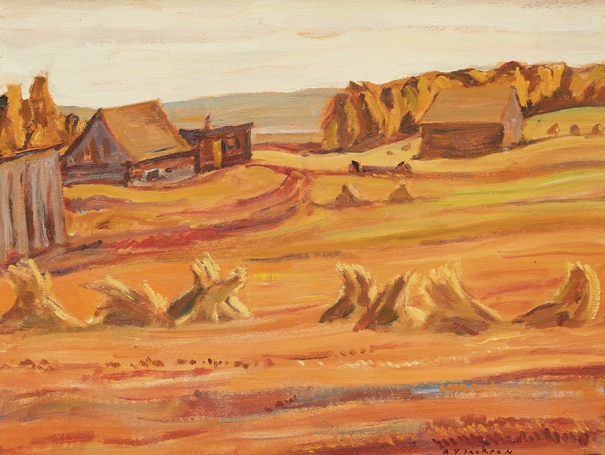 Alexander Young Jackson, Alberta Farm, Near Edmonton, oil on board, 1950