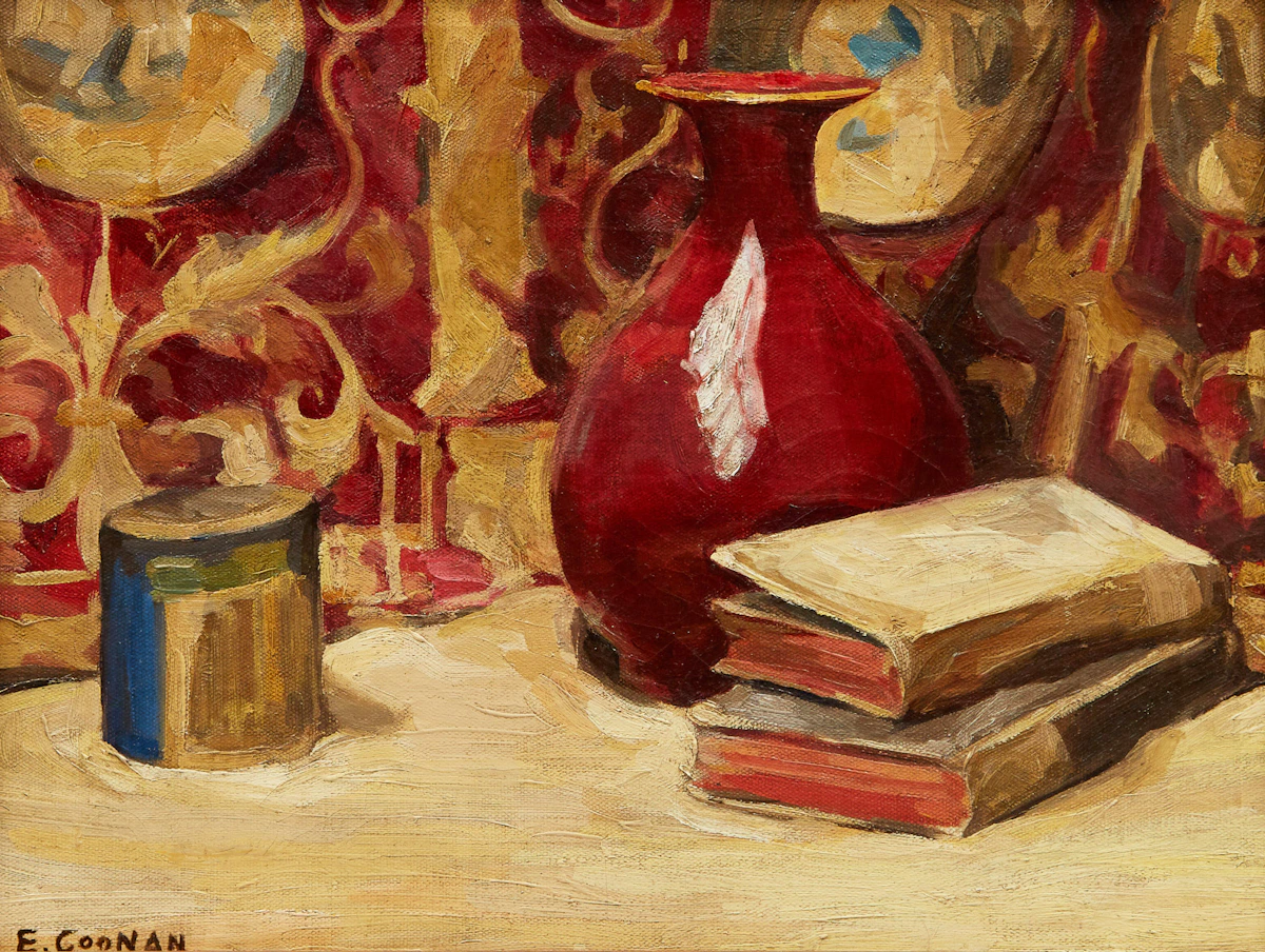 Emily Coonan, Still Life with Books, oil on canvas