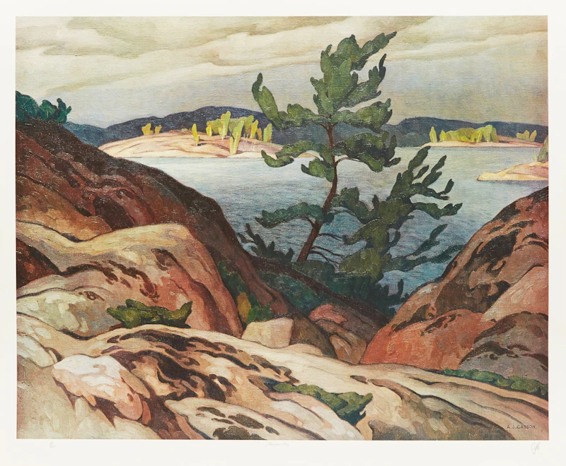 Alfred Joseph Casson, Sturgeon Bay; Mist, Rain and Sun; Snow Flurries, three colour serigraphs - view 5