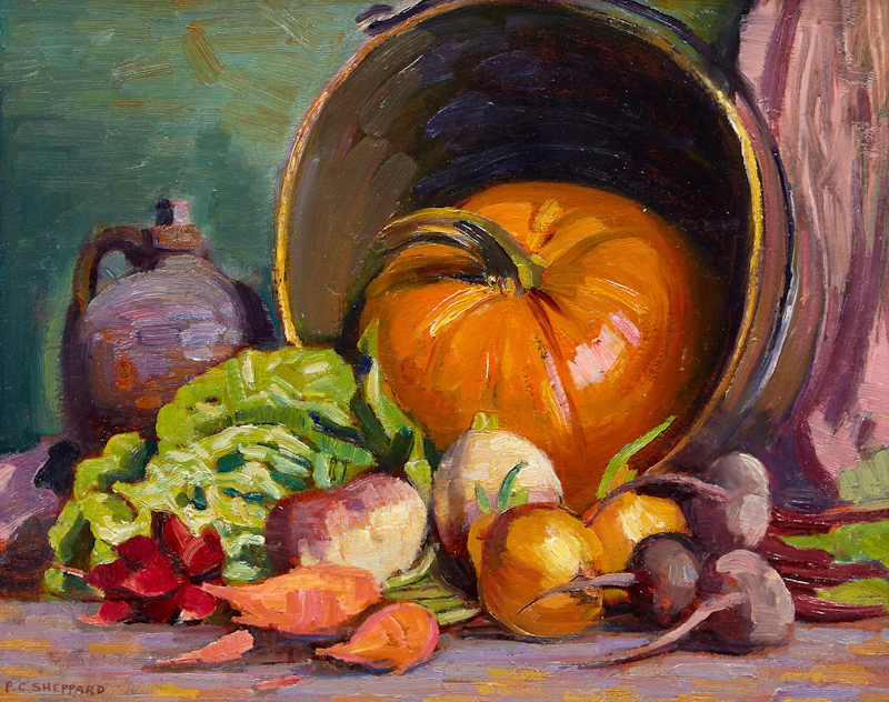 Peter Clapham Sheppard, Harvest Still Life , oil on board - view 2