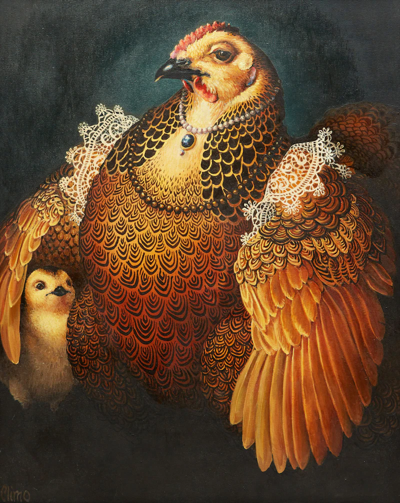 Lindee Climo, Partridge Rock Hen as Eleonora of Toledo (after Bronzino), oil on canvas, 1991 - view 1